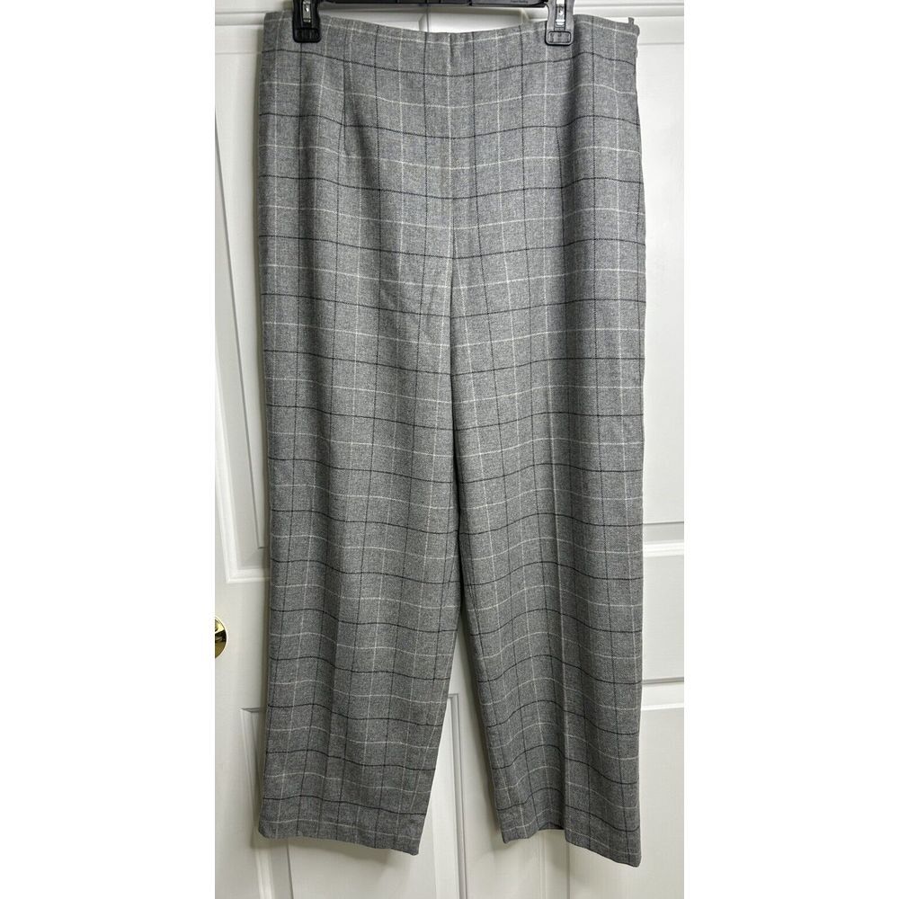 Talbots Women's 14P Petite Trouser Dress Pants Gray Plaid Wool Blend Vintage
